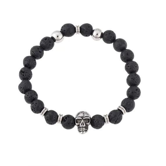 Βραχιόλι Senza Men&#039;s Lava with Skull, Black &amp; Silver