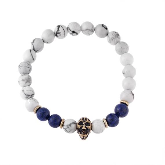 Βραχιόλι Senza Men&#039;s American Howlite &amp; Lapis Lazuli with Skull