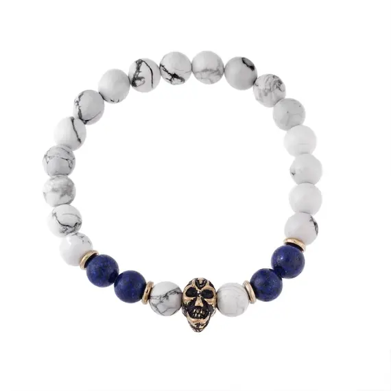 Βραχιόλι Senza Men&#039;s American Howlite &amp; Lapis Lazuli with Skull