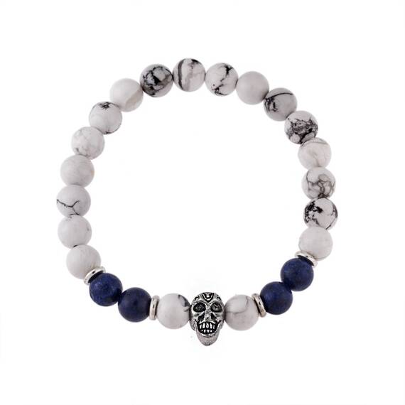 Βραχιόλι Senza Men&#039;s American Howlite &amp; Lapis Lazuli Stones with Skull