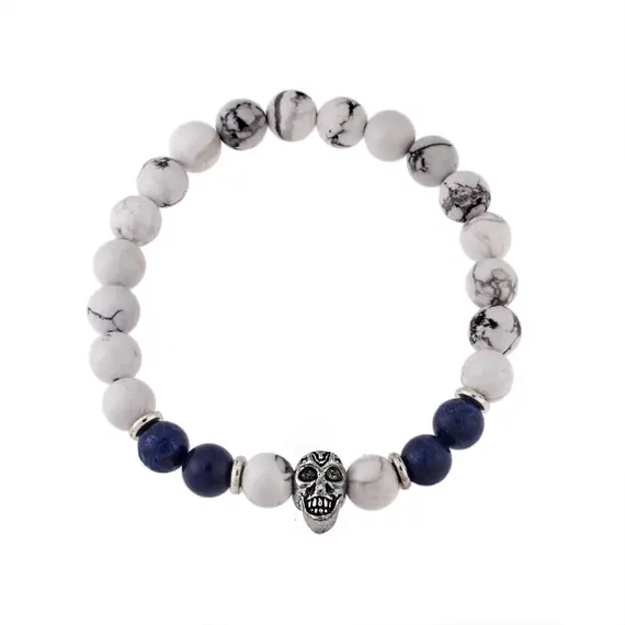 Βραχιόλι Senza Men&#039;s American Howlite &amp; Lapis Lazuli Stones with Skull