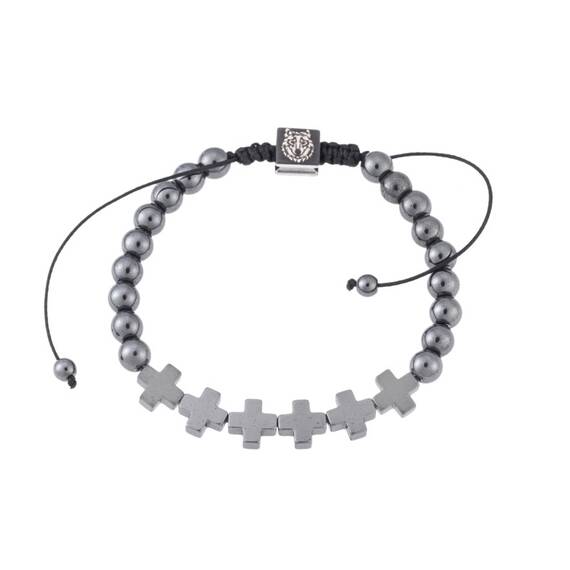 Βραχιόλι Senza Men&#039;s Hematite with Cross, Black Cord