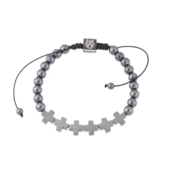 Βραχιόλι Senza Men&#039;s Hematite with Cross, Black Cord