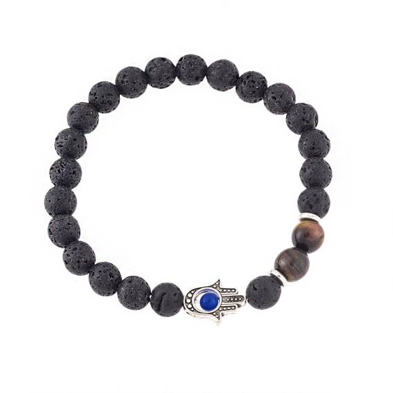 Βραχιόλι Senza Men&#039;s Black Lava &amp; Brown Τiger Eye