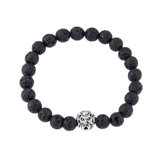 Βραχιόλι Senza Men&#039;s Black Lava with &#039;&#039;Lion&#039;&#039;