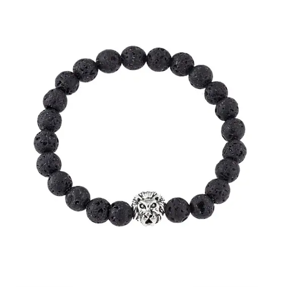 Βραχιόλι Senza Men&#039;s Black Lava with &#039;&#039;Lion&#039;&#039;