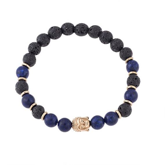 Βραχιόλι Senza Men&#039;s Black Lava &amp; Lapis Lazuli