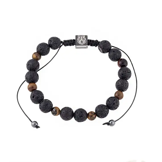 Βραχιόλι Senza Men&#039;s Lava &amp; Brown Tiger Eye Stones