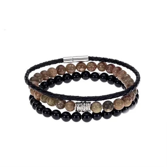 Βραχιόλια Senza Men&#039;s Black Leather &amp; Multicolor Set