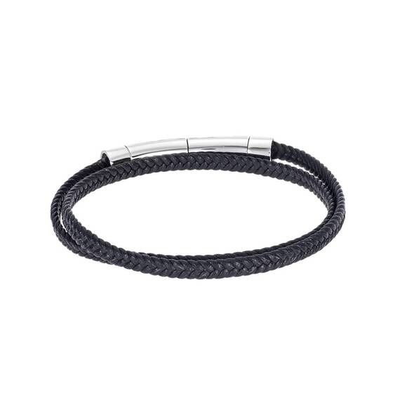 Βραχιόλι Senza Men&#039;s Steel Black Leather Strap