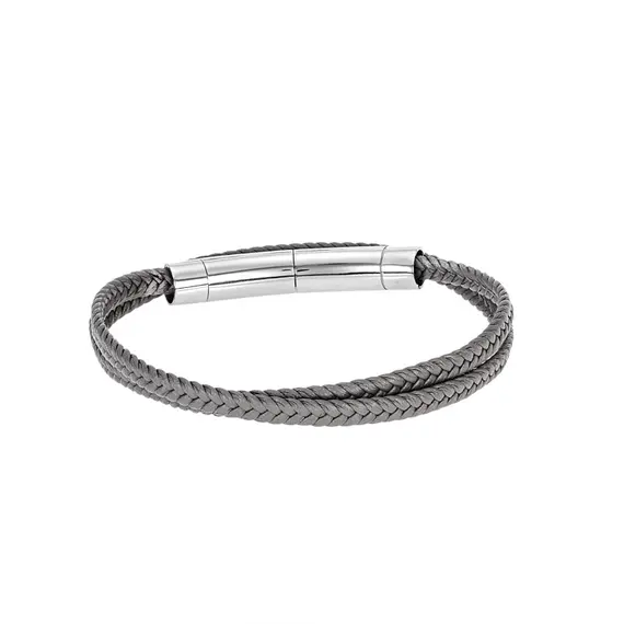 Βραχιόλι Senza Men&#039;s Steel Grey Leather Strap