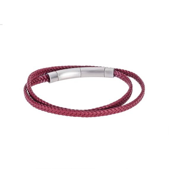 Βραχιόλι Senza Men&#039;s Steel Red Leather Strap