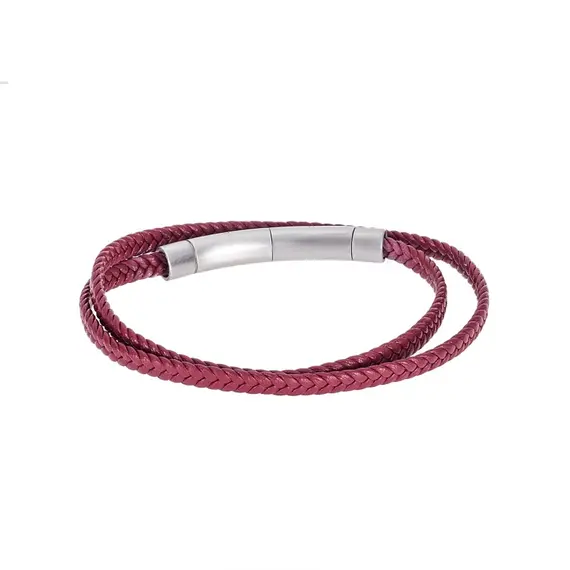Βραχιόλι Senza Men&#039;s Steel Red Leather Strap