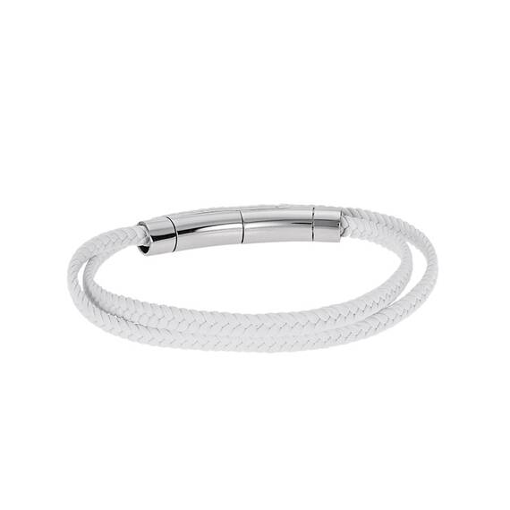 Βραχιόλι Senza Men&#039;s Steel White Leather Strap