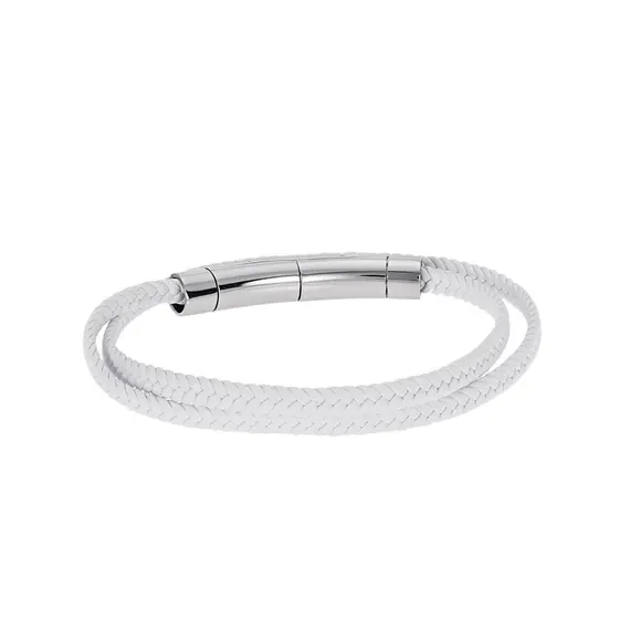 Βραχιόλι Senza Men&#039;s Steel White Leather Strap