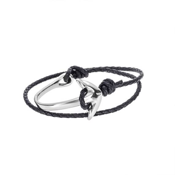 Βραχιόλι Senza Men&#039;s Steel Black Leather Strap