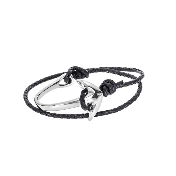 Βραχιόλι Senza Men&#039;s Steel Black Leather Strap