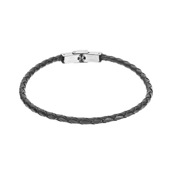 Βραχιόλι Senza Men&#039;s Steel Black Leather Strap