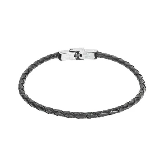 Βραχιόλι Senza Men&#039;s Steel Black Leather Strap