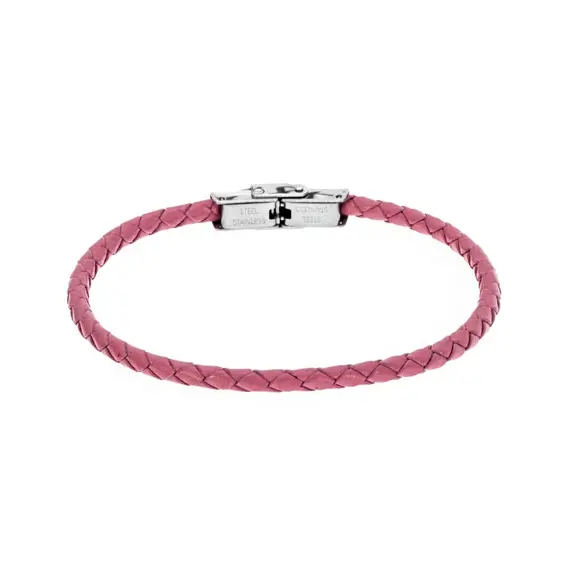 Βραχιόλι Senza Men&#039;s Steel Pink Leather Strap