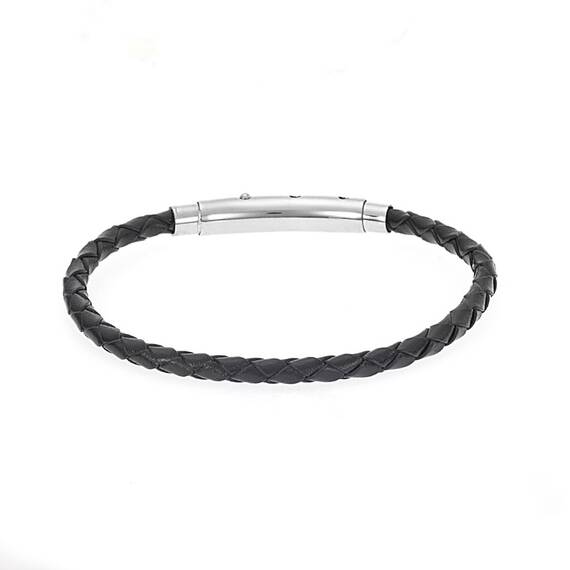 Βραχιόλι Senza Men&#039;s Steel Black Leather Strap