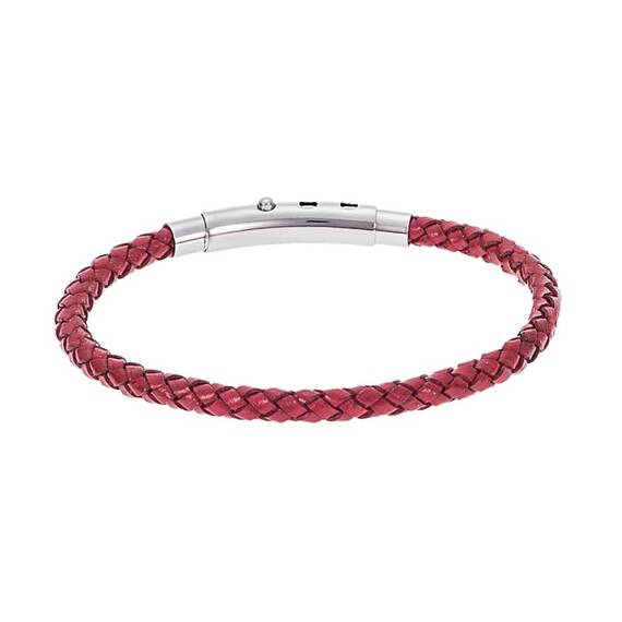 Βραχιόλι Senza Men&#039;s Steel Red Leather Strap