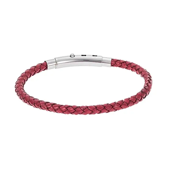 Βραχιόλι Senza Men&#039;s Steel Red Leather Strap