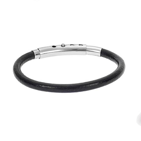 Βραχιόλι Senza Men&#039;s Steel Black Leather Strap