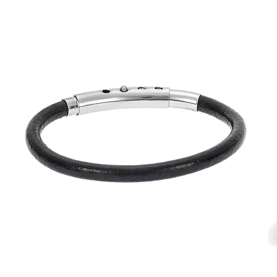 Βραχιόλι Senza Men&#039;s Steel Black Leather Strap