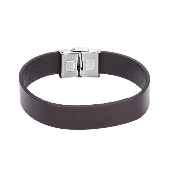 Βραχιόλι Senza Men&#039;s Steel Brown Leather Strap