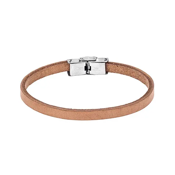 Βραχιόλι Senza Men&#039;s Steel Beige Leather Strap