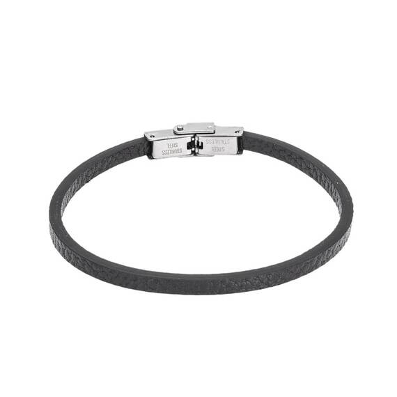 Βραχιόλι Senza Men&#039;s Steel Black Leather Strap