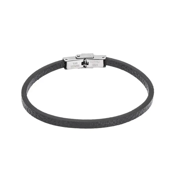 Βραχιόλι Senza Men&#039;s Steel Black Leather Strap