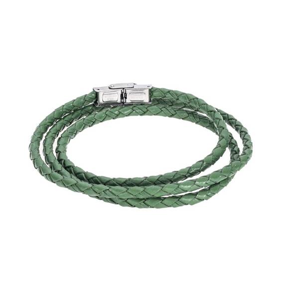 Βραχιόλι Senza Men&#039;s Steel Green Leather Strap