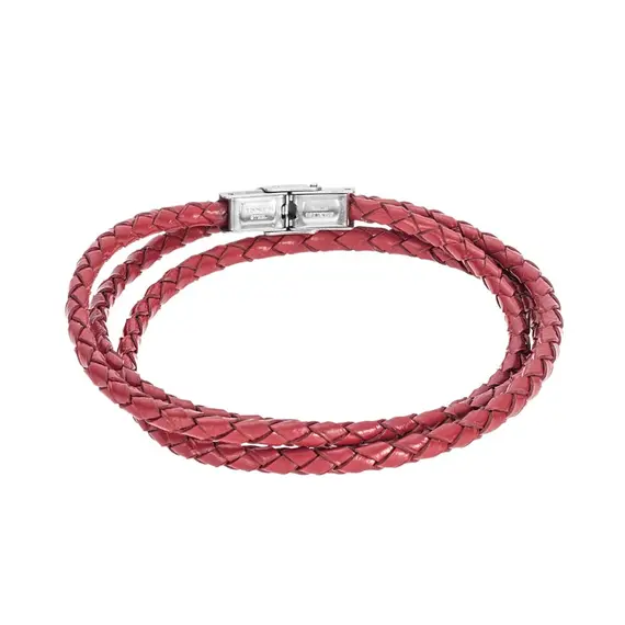 Βραχιόλι Senza Men&#039;s Steel Red Leather Strap