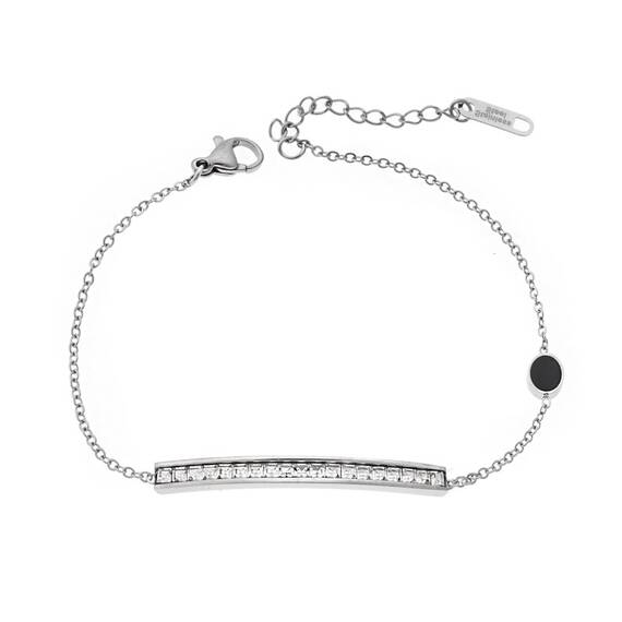 Βραχιόλι Senza Steel, Διπλό αλυσιδωτό με μπλε Strass και κρεμαστά μάτια