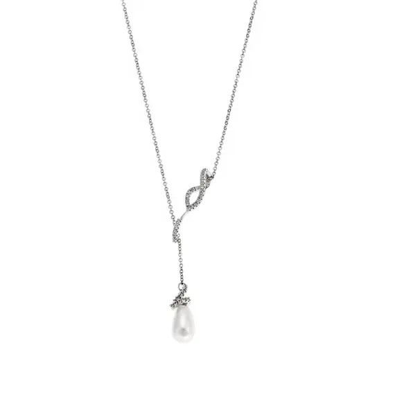 Κολιέ Senza Stainless Steel, Αλυσίδα με πέρλα και strass