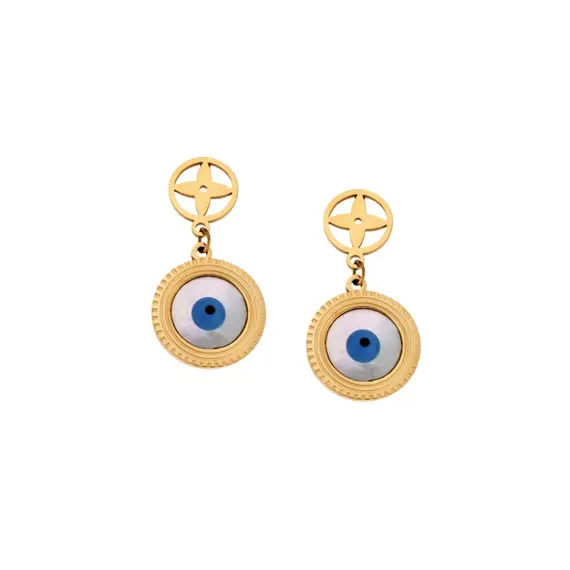 Σκουλαρίκια Γυναικεία SENZA Gold Plated Steel με φίλντισι και ματάκι