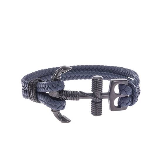 Βραχιόλι Senza Men&#039;s Steel Blue Leather Strap with Black Anchor