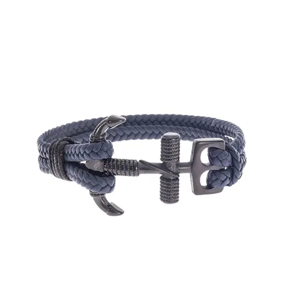 Βραχιόλι Senza Men&#039;s Steel Blue Leather Strap with Black Anchor