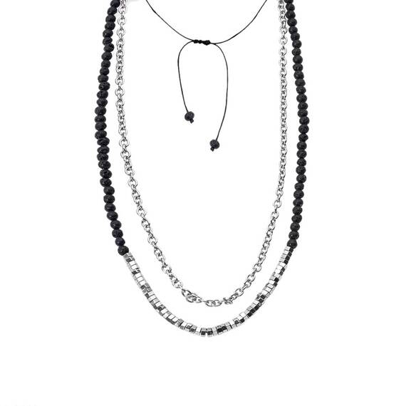 Κολιέ-Ροζάριο Unisex Senza Hematite &amp; Lava Stones with Steel