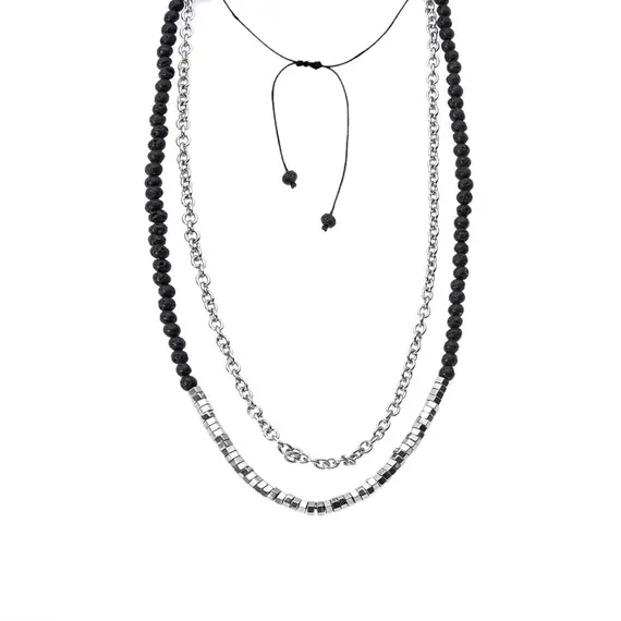 Κολιέ-Ροζάριο Unisex Senza Hematite &amp; Lava Stones with Steel
