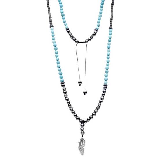 Κολιέ-Ροζάριο Unisex Senza Hematite &amp; Turquoise Stones with Steel