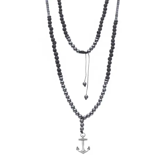 Κολιέ-Ροζάριο Unisex Senza Hematite &amp; Lava Stones with Steel