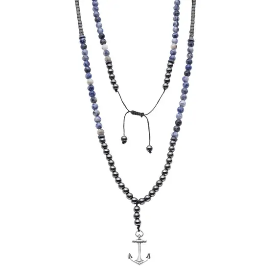 Κολιέ-Ροζάριο Unisex Senza Hematite &amp; Sodalite Stones with Steel