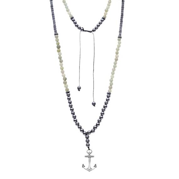 Κολιέ-Ροζάριο Unisex Senza Hematite &amp; Aventurine Stones with Steel