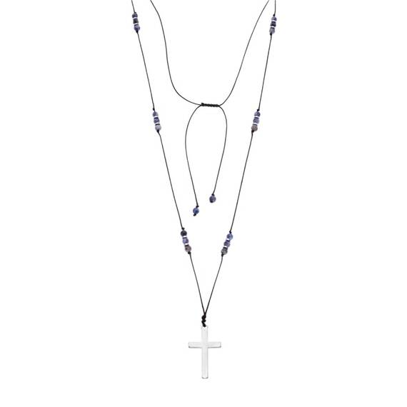 Κολιέ Unisex Senza Hematite &amp; Sodalite Stones with Steel Cross