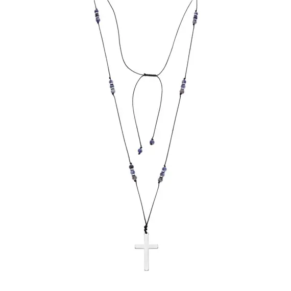 Κολιέ Unisex Senza Hematite &amp; Sodalite Stones with Steel Cross