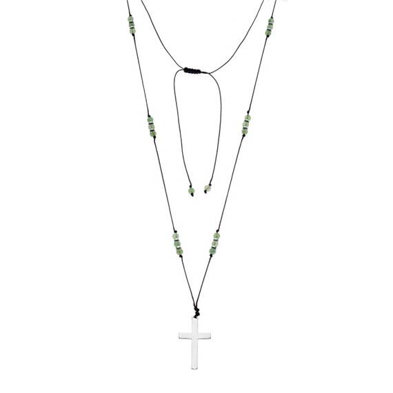Κολιέ Unisex Senza Hematite &amp; Aventurine Stones with Steel Cross