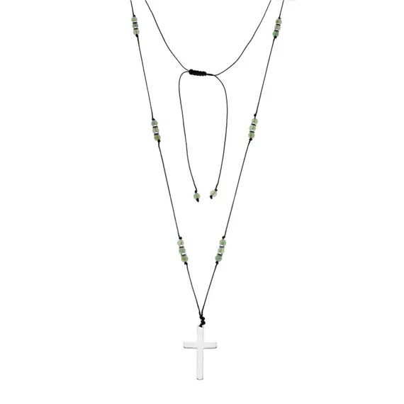 Κολιέ Unisex Senza Hematite &amp; Aventurine Stones with Steel Cross